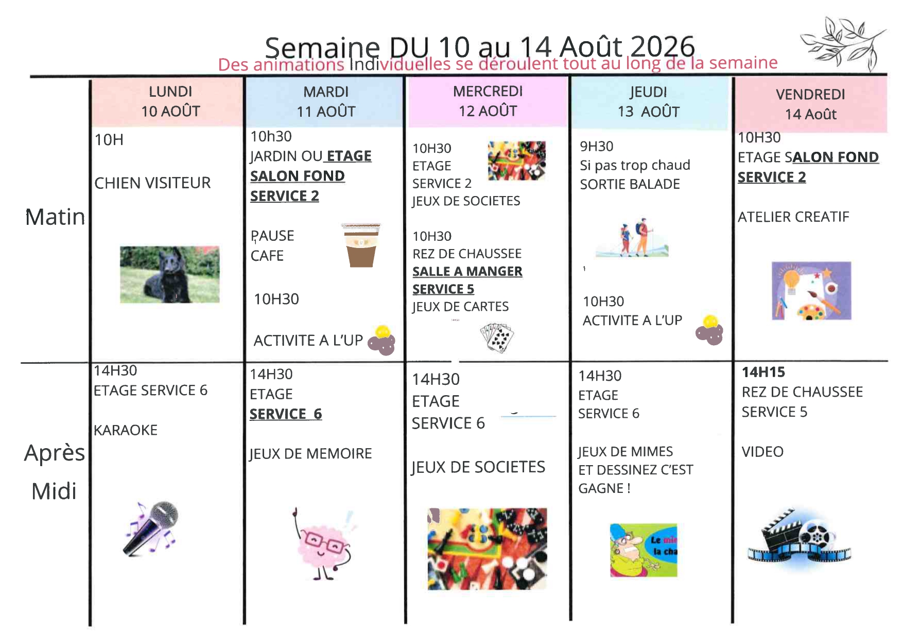 Animations du 10 au 14 août 2026